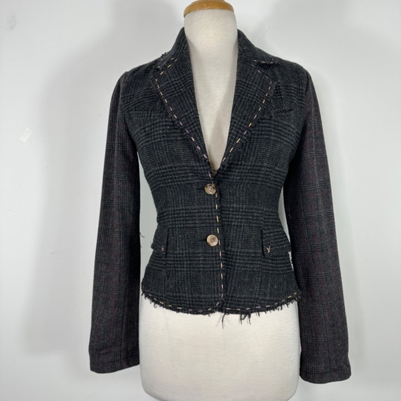 WET SEAL Y2K PLAID COTTON BLAZER JACKET Womens S Button Preppy Academia Girl - Picture 1 of 15